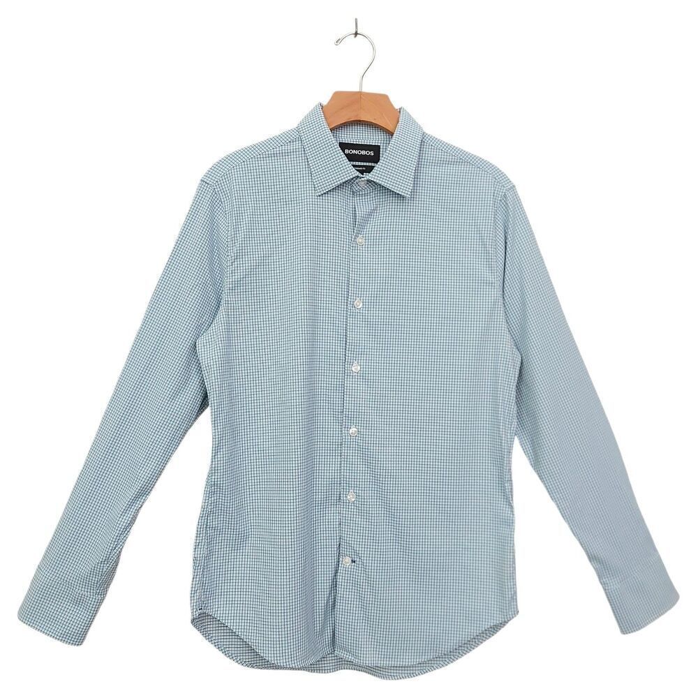 Bonobos Mens Small Blue Shirt Standard Fit Checked Button Long Sleeve Office